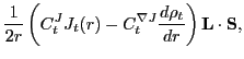 $\displaystyle \frac{1}{2r}\left( C^J_t J_t(r) - C^{\nabla J}_t \frac{d\rho_t}{dr}\right)
{\mathbf L} \cdot {\mathbf S},$