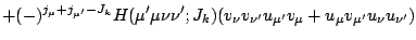 $\displaystyle +(-)^{j_\mu+j_{\mu'}-J_k} H(\mu'\mu\nu\nu';J_k)
(v_\nu v_{\nu'} u_{\mu'} v_\mu + u_\mu v_{\mu'} u_\nu u_{\nu'} )$