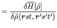 $\displaystyle = \frac{\delta \overline{H}[\hat{\rho}]} {\delta \hat{\rho}(\bbox{r}st,\bbox{r}'s't')} $