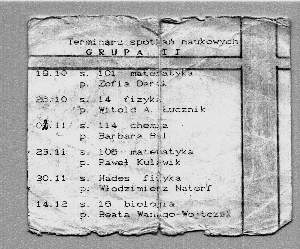 Kultowa kartka eksperymentalnych spotkań kandydatów do Matprzyru (1995)