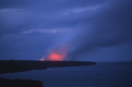 Red lava highlights the steam